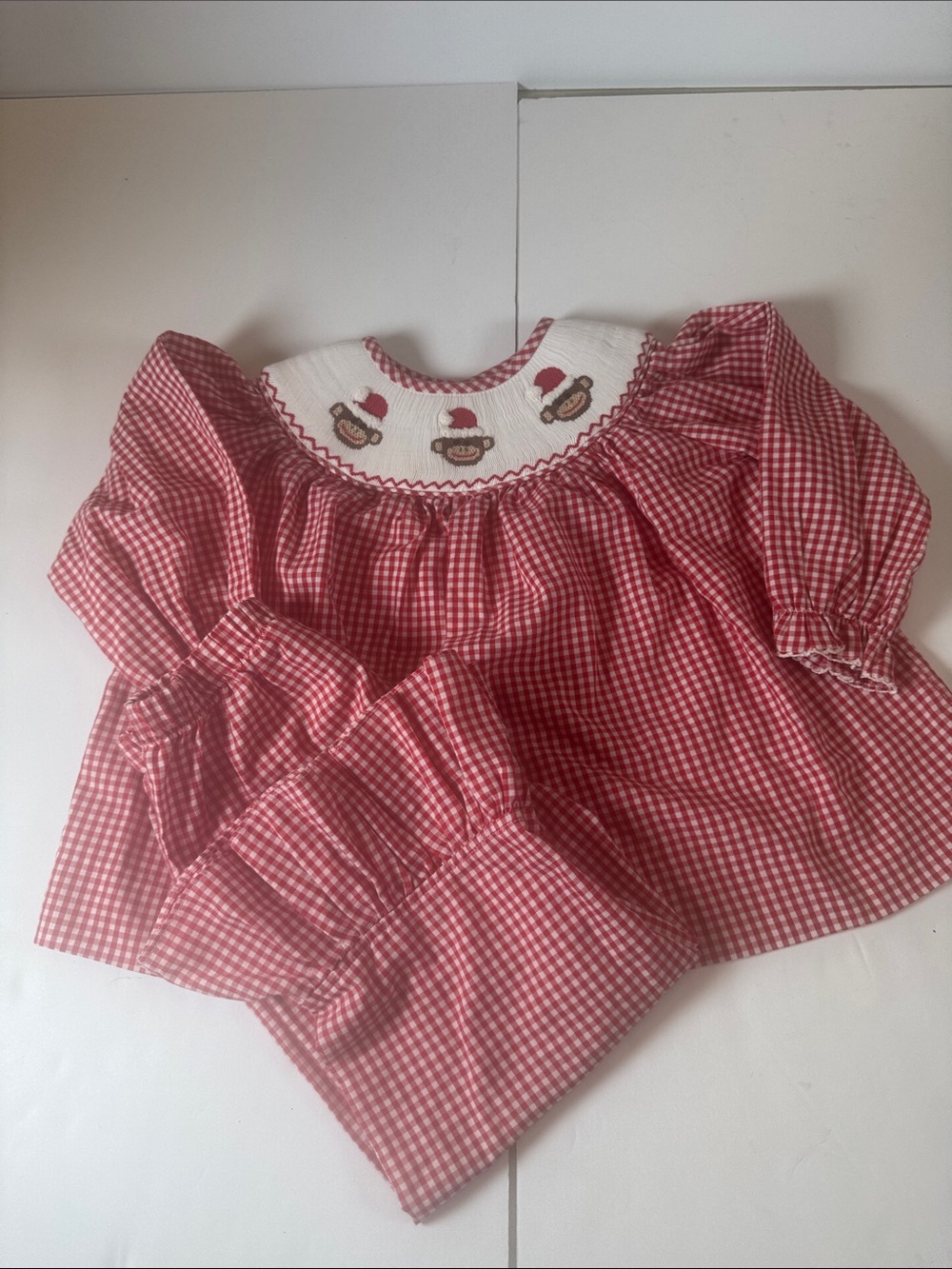 Three Sisters Red Gingham Smocked Kids set